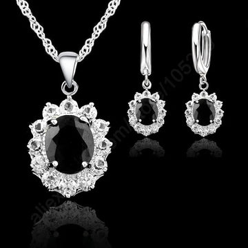 Fine Jewelry 925 Sterling Silver Jewelry Sets For Women Wedding Accessory Fashion Pendant Necklace Earrings Set Bijoux