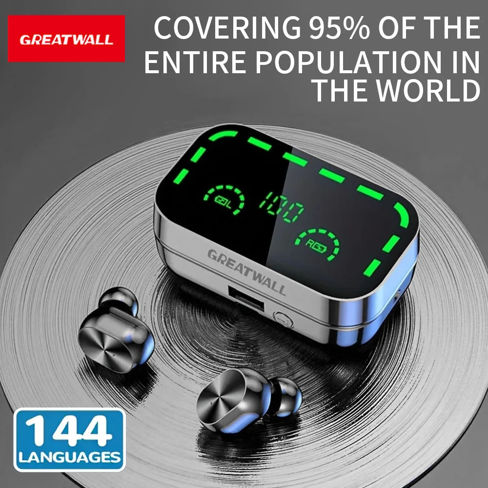 GREATWALL 2025 Upgraded Version AI Smart Wireless Translator Earbuds 144 Languages Translation, App-Based Real-Time Translation