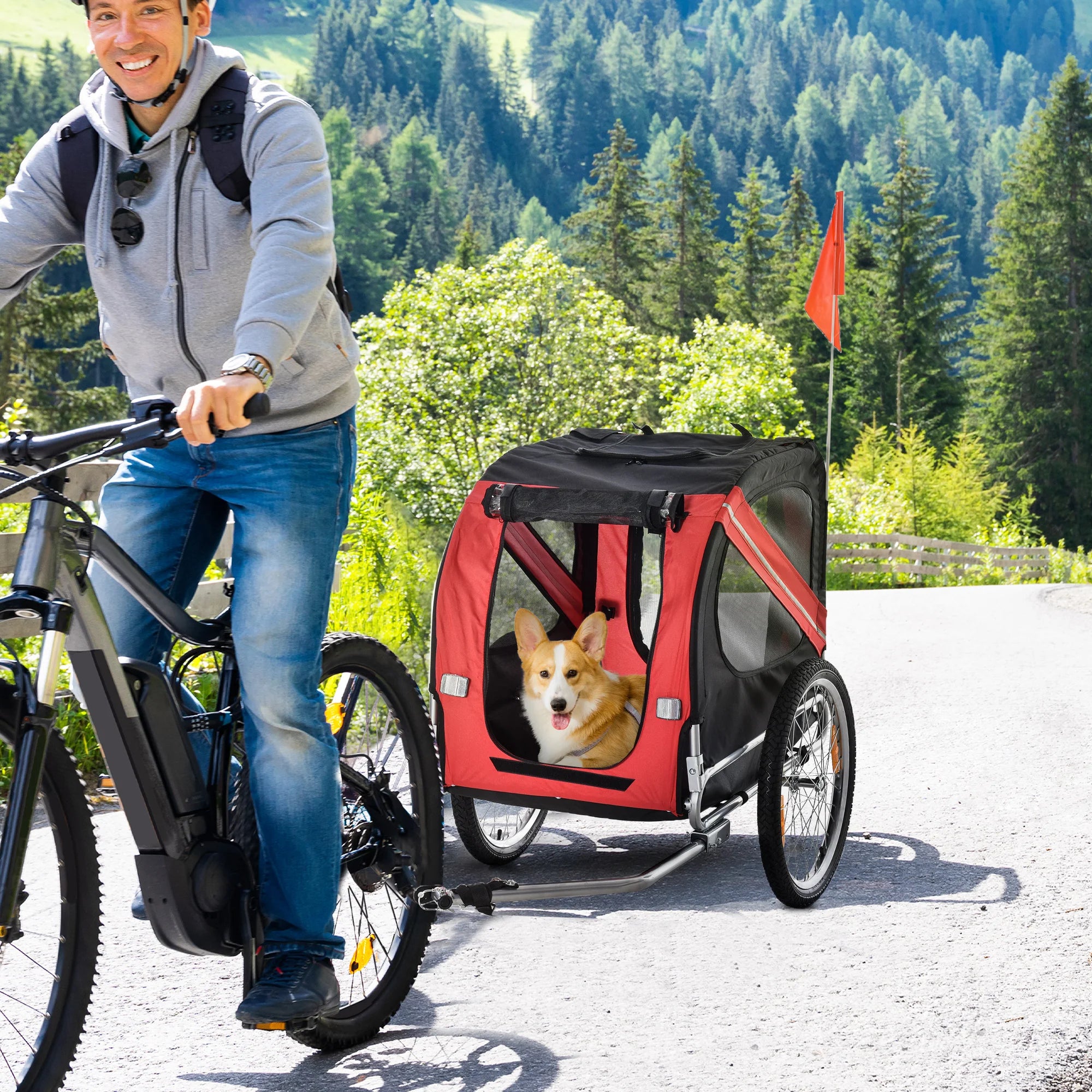 PawHut Pet Bicycle Trailer Dog Cat Bike Carrier Water Resistant Outdoor