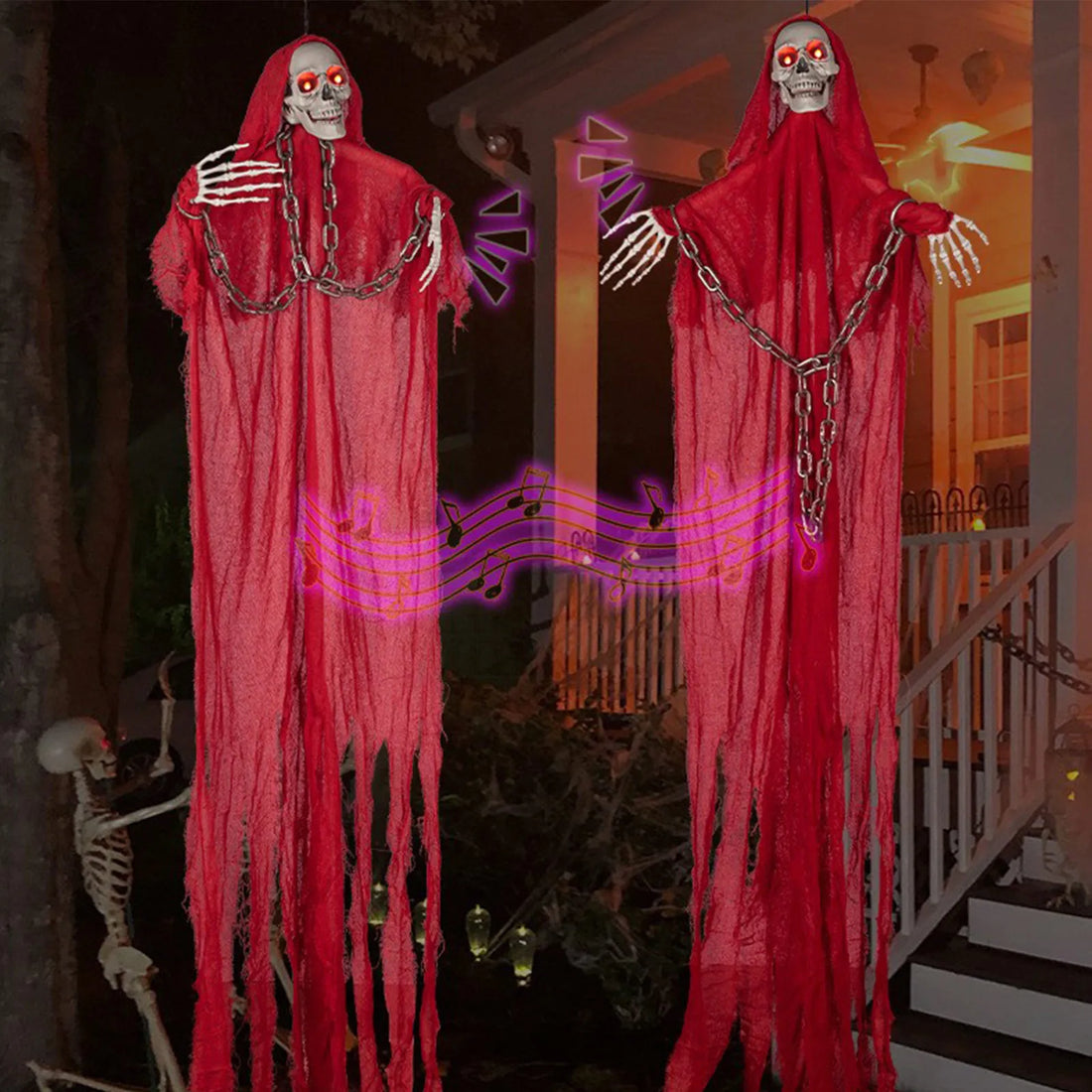 Halloween Outdoor Decoration Lifelike Skeleton With Sound Effects Creates Creepy Atmosphere Party