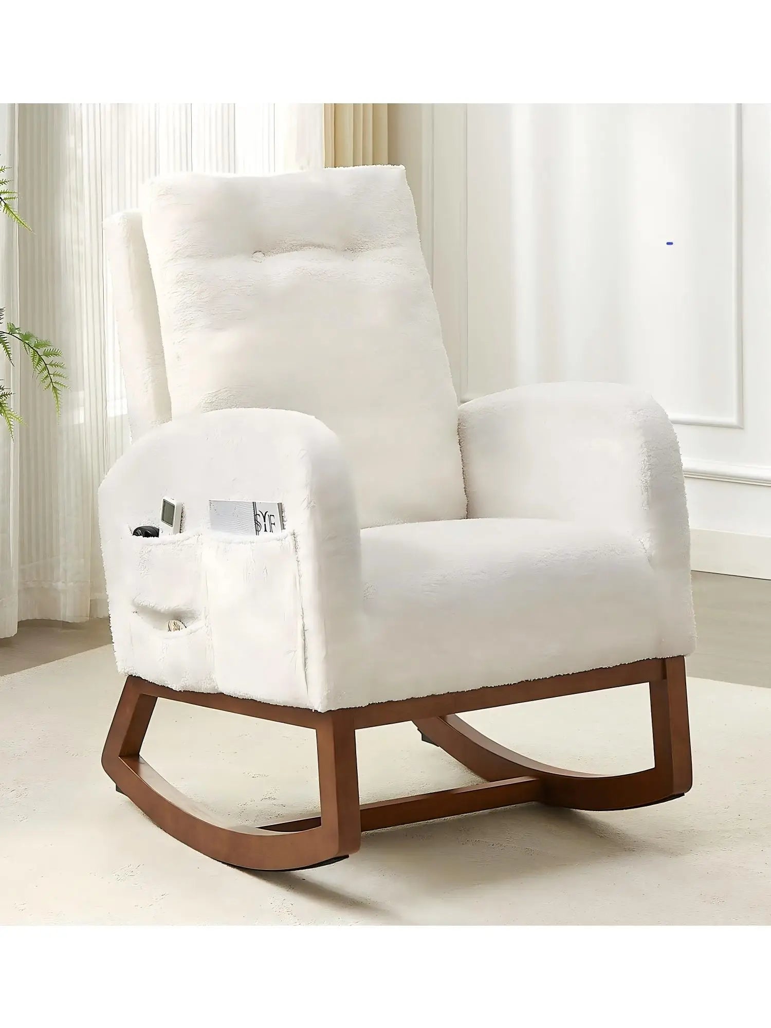 Rocking Chair Nursery, Teddy Fabric Rocking Chairs, Glider Chair,  Lounge Armchair, Nursery Chair for Living Room