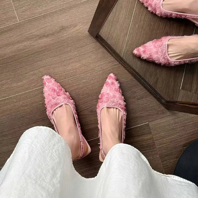 2025 New Bling Women Sandals Fashion Pointed Toe Shallow Slip On Ladies Elegant Slingback Shoes Med Heel Pumps