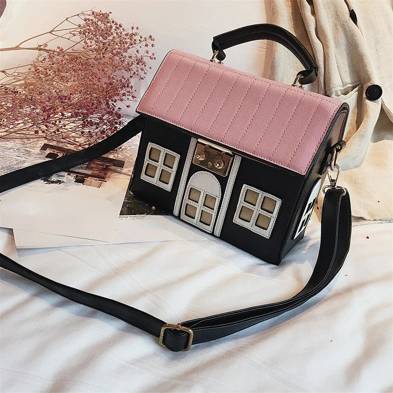 GWPPDMY Cute House Design Pu Leather Crossbody Woman Bags for Women Purses Handbags Shoulder Bag Female Tote Designer Bag