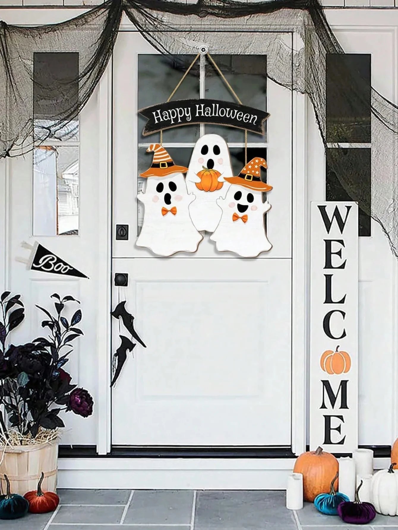 1 Halloween Ghost Door Sign  Decorations, Halloween Pumpkin Indoor Outdoor Yard Wall Halloween Party Decorations,Halloween Decor