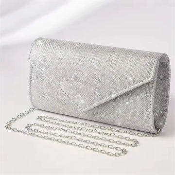 Evening Bag Dinner Bag Woman Bag Elegant Luxurious Shiny Silver Clutch Long Chain Shoulder Purse Handbag for Girl's Gift
