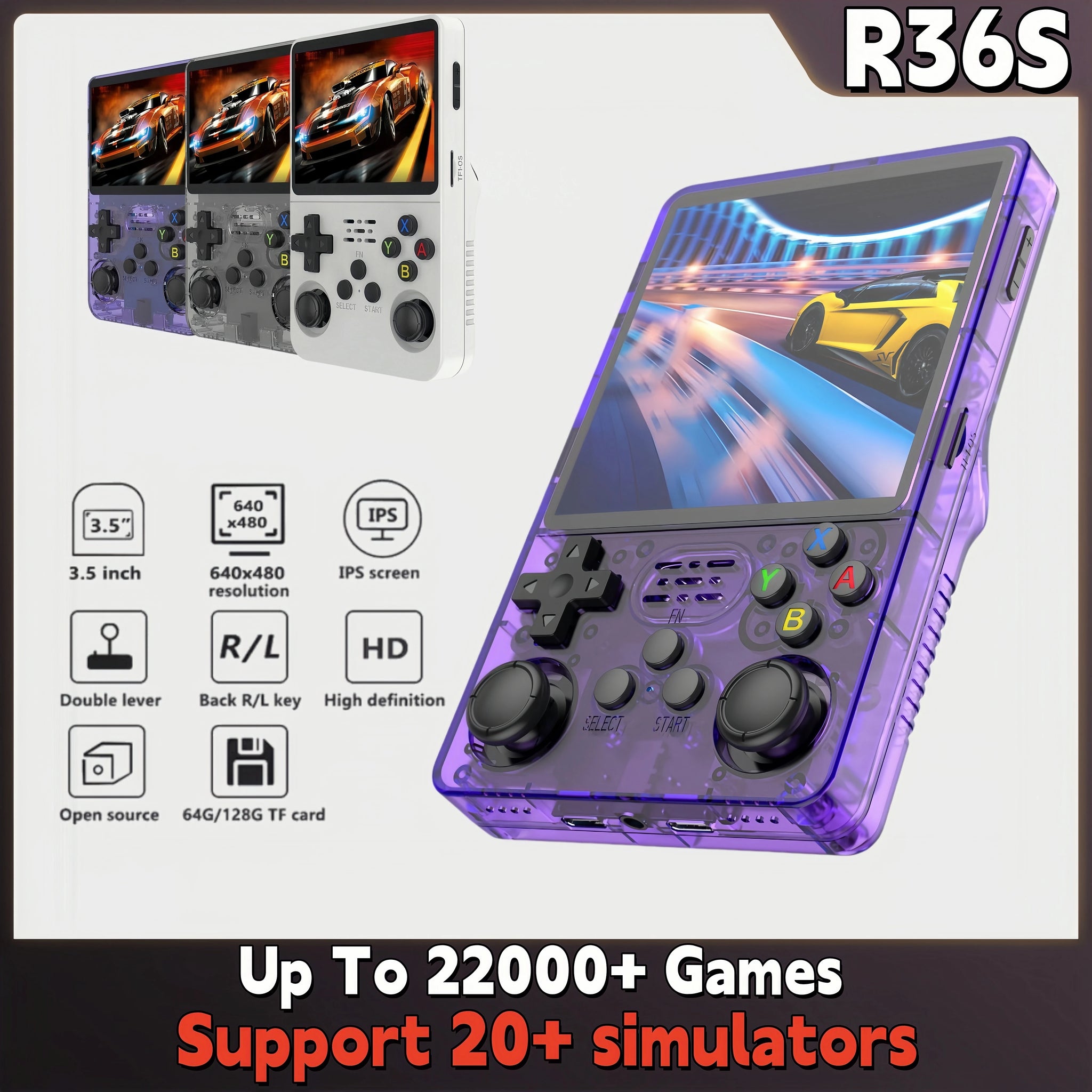 Retro R36S Handheld Video Game Console 3.5 Inch IPS Screen Portable Pocket Player with 128GB Preloaded Games Linux System
