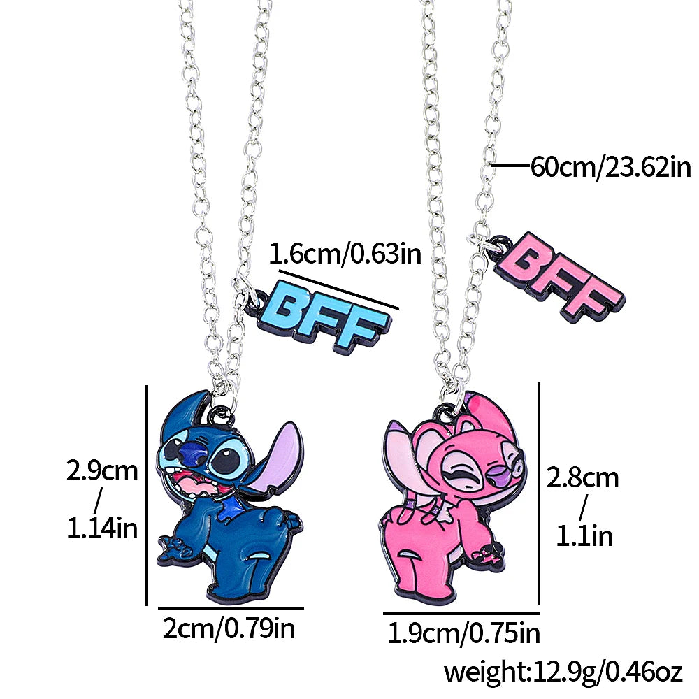 1pair Disney Lilo & Stitch Necklace Cute Cartoon Figure Stitch Angel BFF Neck Chain Best Friendship Necklace Accessories