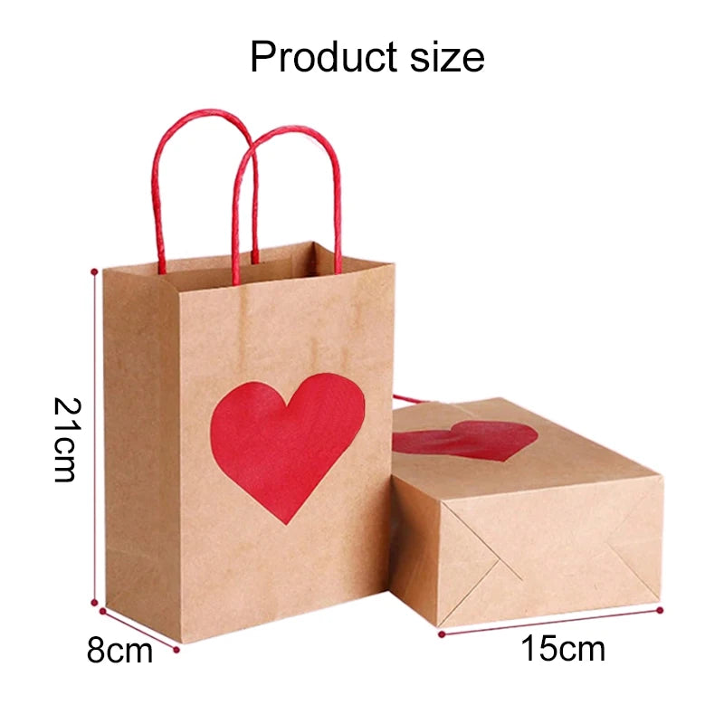 10pcs Kraft Paper Gift Bags with Handles Valentine Day Style Festival Supplies Wedding LOVE Print High-capacity Storage TMZ
