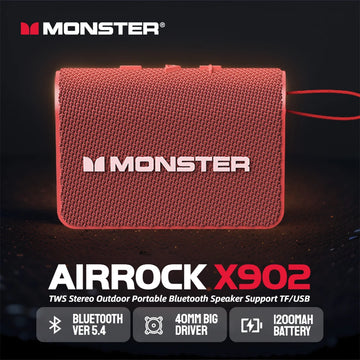 Monster X902 TWS Stereo Bluetooth 5.4 Speaker Outdoor Portable Bluetooth Sound Box IPX4 Waterproof Subwoofer Powerful Deep Bass