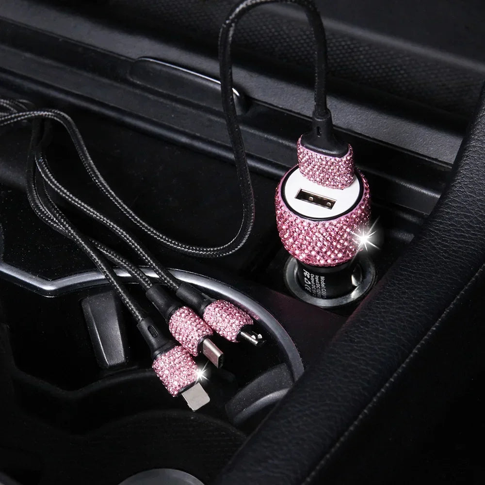 Bling USB Car Charger 5V 2.1A Dual Port Fast Adapter Pink Car Decor Car Styling Diamond Car Accessories Interior for Woman
