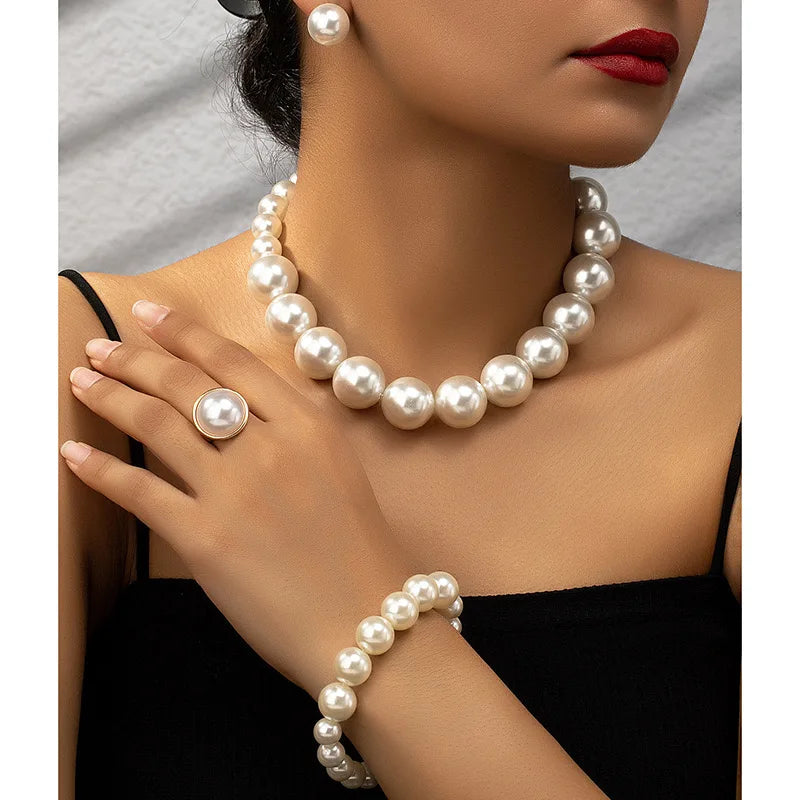 Necklace Pearl Chain Jewelry Set Bracelet Earring Ring Women Girls Gifts Fashion Hot Sale Party Gift 2024 New Style