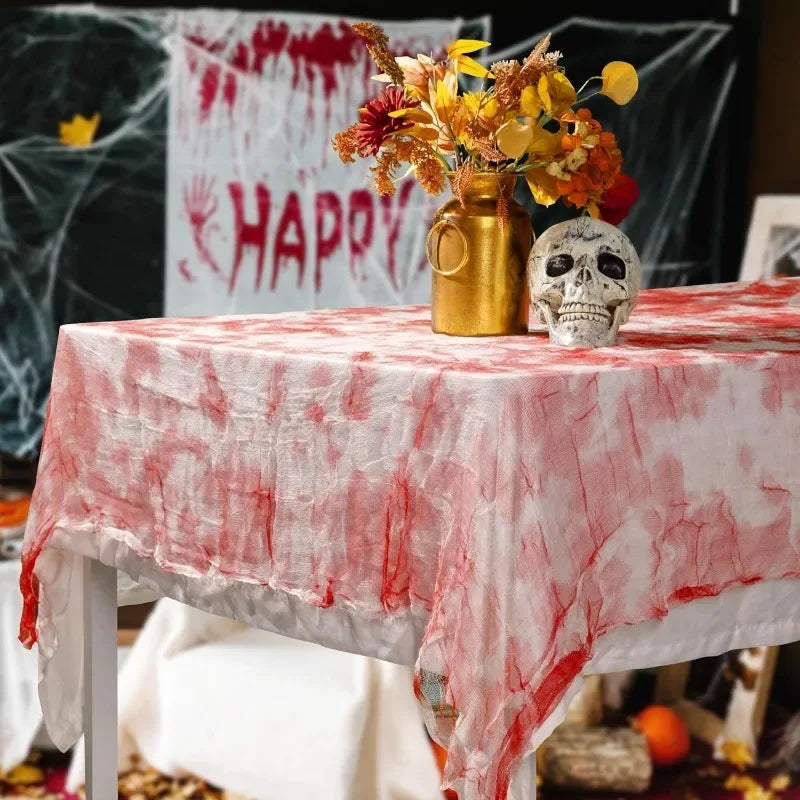 3 PCS Halloween Bloody Gauze Table Cover Rectangle Tablecloth Scary Halloween Table Cover for Halloween Decoration Spooky Party