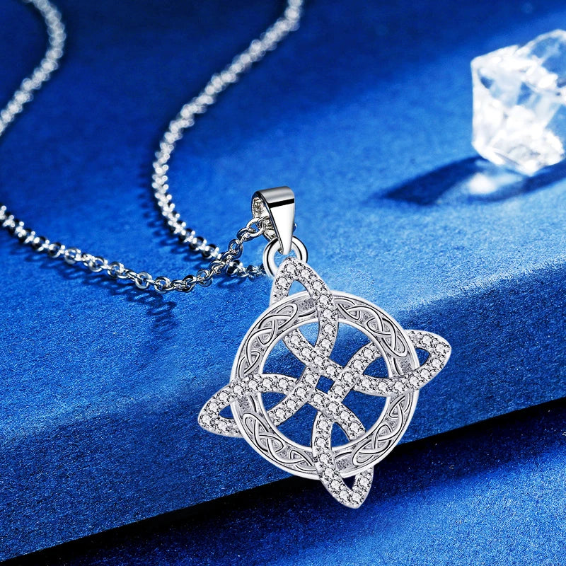YILUOCD Magic Witch Knot Zirconia Pendant Necklace Witchcraft  Good Luck Amulet Wicca Protection Jewelry For Women