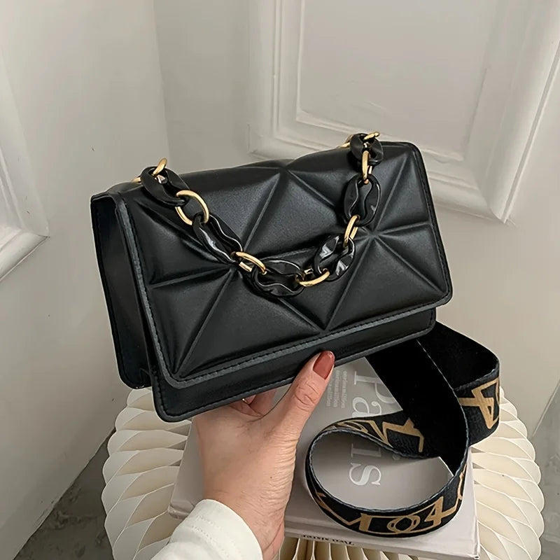 2025 New Fashion Women's Bag - Simple & Casual Retro Shoulder Bag with Wide Strap, Trendy Small Purse with Chunky Chain
