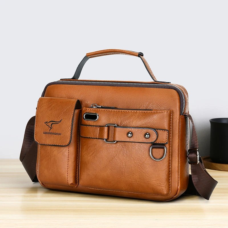 Fashion Men's Shoulder Bag Portable PU Leather Handbag Business Briefcase Travel Bag Man Crossbody Bags for Men Satchel Purse
