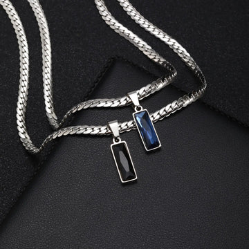 Stylish Mens Geometric Stone Pendent Necklaces,Stainless Steel Flat Cuban Chain Collars,Hip Hop Jewelry Gifts for Him Boys