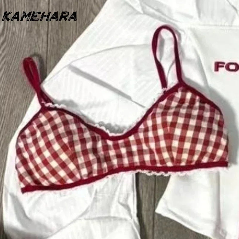 KAMEHARA Autumn Korean Fashion Slim 3-piece Sets Women Streetwear Y2k Long Sleeve Square Sling Tops Chic High Waist Thin Skirts