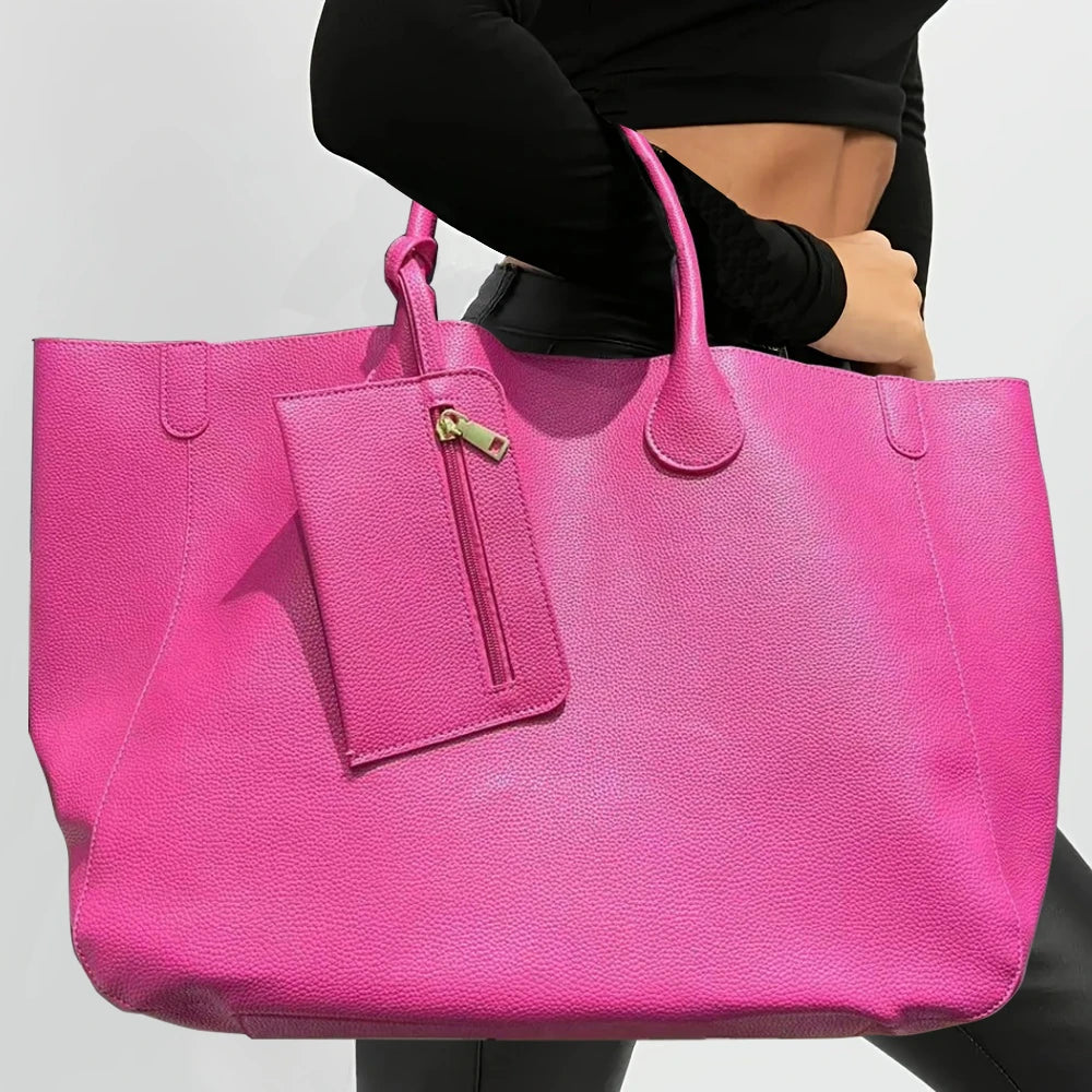 Ladies' fashionable vegan leather oversized handbag with large capacity, simple and versatile shopping bag