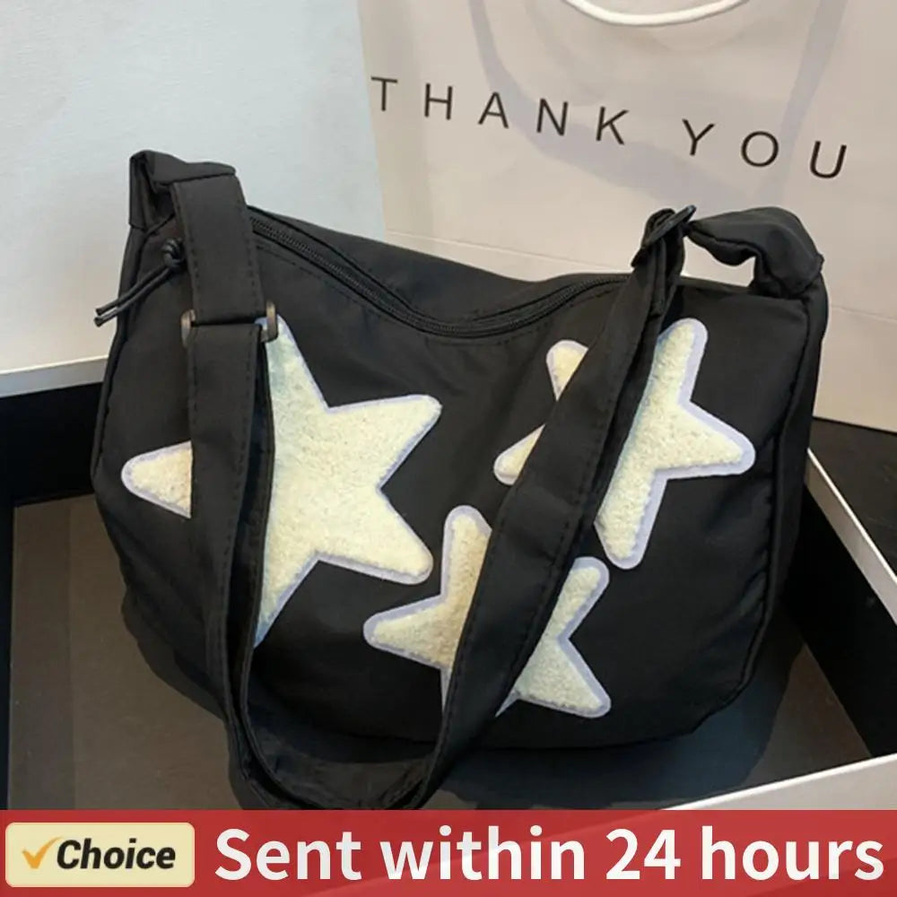 Women Star Shoulder Bag Versatile Crossbody Sling Bag Adjustable Strap Pentagram Satchel Bag Zipper Tote Bag Student Book Bag