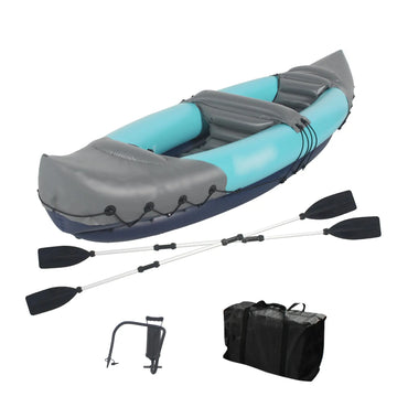 Inflatable Kayak Fishing Boat 2 Person Adult Canoe, with Paddles, Bag, Seats, High-Output Pump, Fin, for Lakes & Rivers