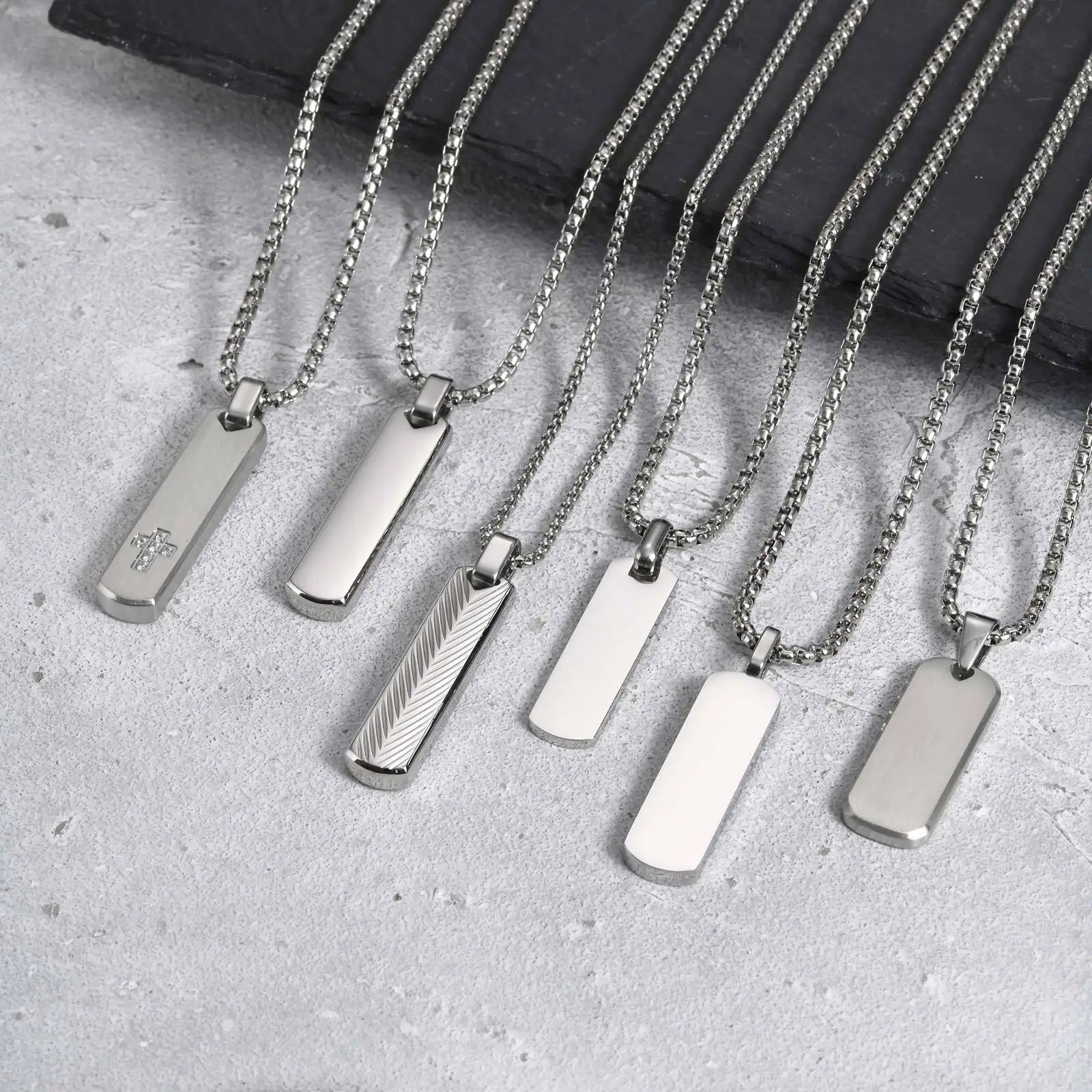 Vnox Mens Silver Color Bar Necklaces, Geometric Stainless Steel Pendant with Box Chain, Minimalst Metal Jewelry Gift for Him