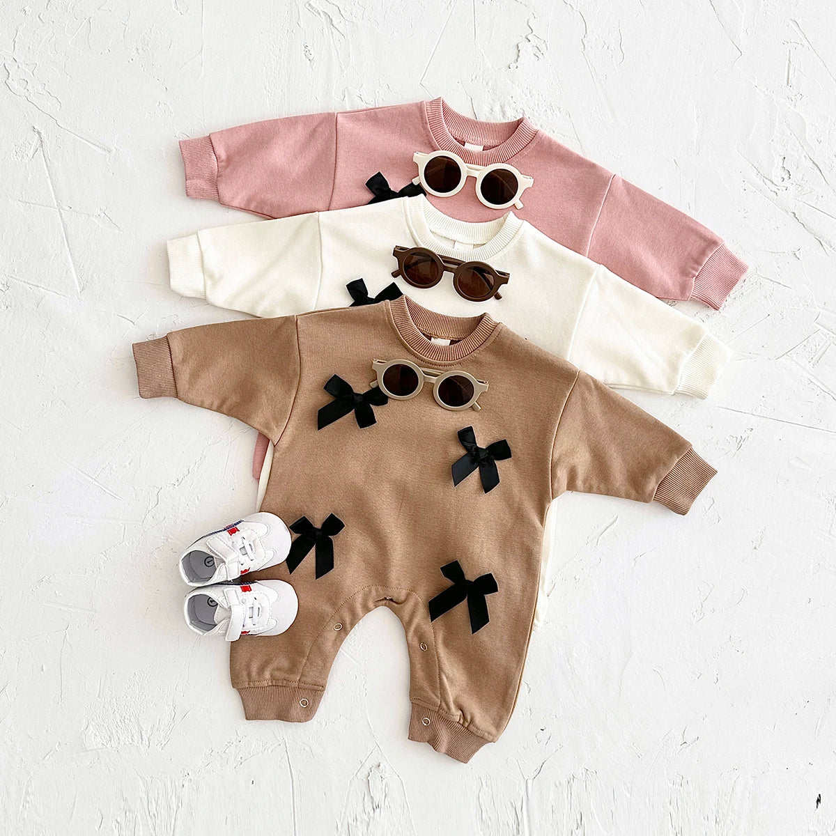 Newborn Baby Girl Clothes Bow Infant Jumpsuit Autumn Babygrow Romper Cotton Kids Toddler Children Clothing 0-18 Months