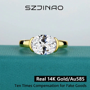 14K Gold Certified Oval Cut Moissanite Ring for Women Lab Created Diamond Engagement Wedding Yuan Bao Ring Jewelry Classic