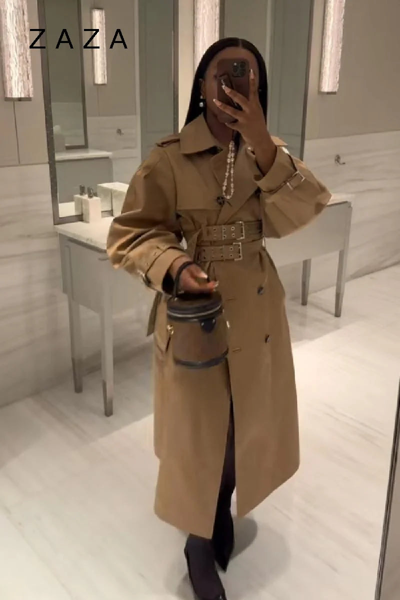 Women's Autumn Punk Long Trench Coat Bat Sleeve Double Breasted Jackets Slim Fit Hooded Crop Coat With Belt 2025 New Lady Coats