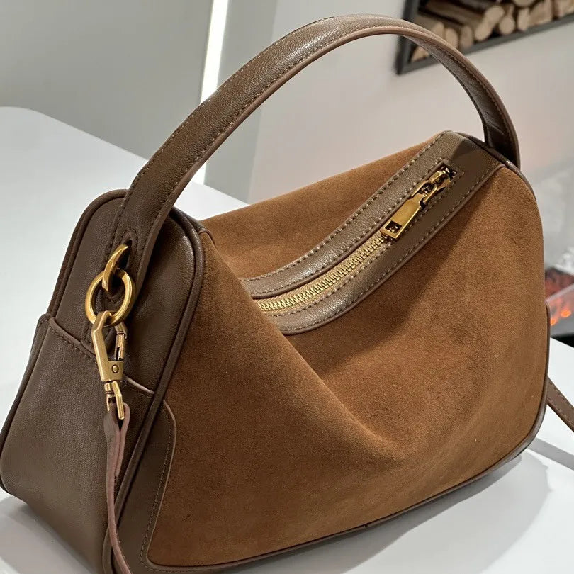 Winter Women's Suede Genuine Leather Fashion Crossbody Bag Luxury Designer Women's High-Quality Temperament Shoulder Handbags
