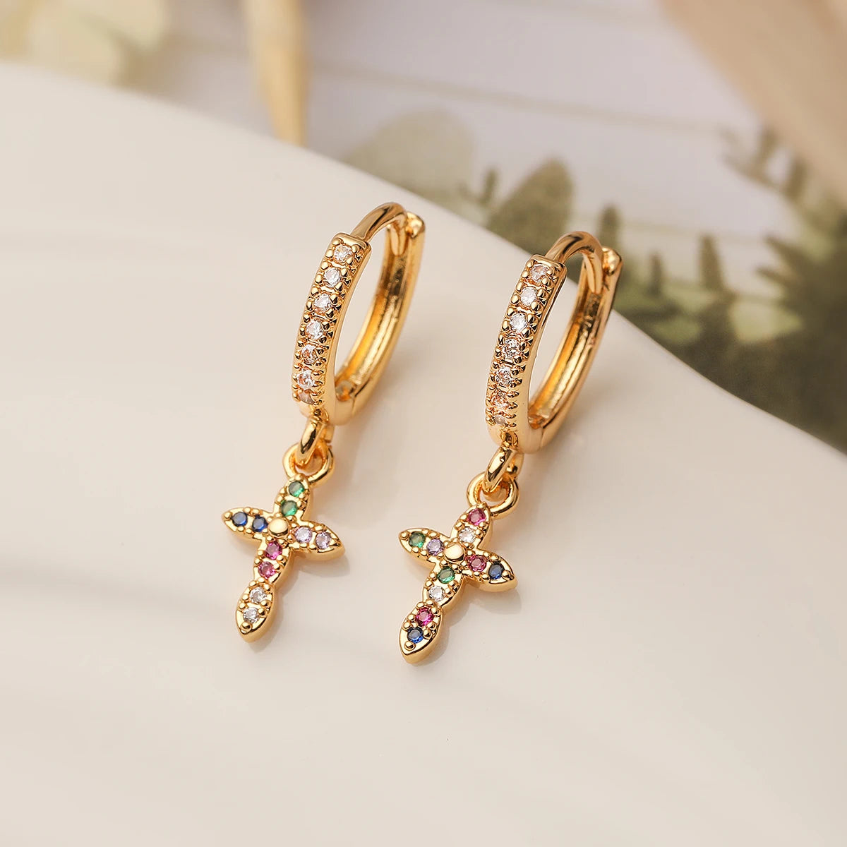 Gold/Silver Color AAA CZ Zircon Inlay Cross Drop Earrings For Women Bling Bling Jewelry