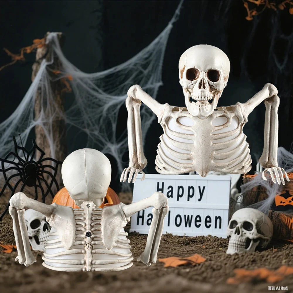 Halloween Horror Glowing Skull Realistic Plastic Skeleton Halloween Party Home Outdoor Yard Haunted House Scary Props Decoration