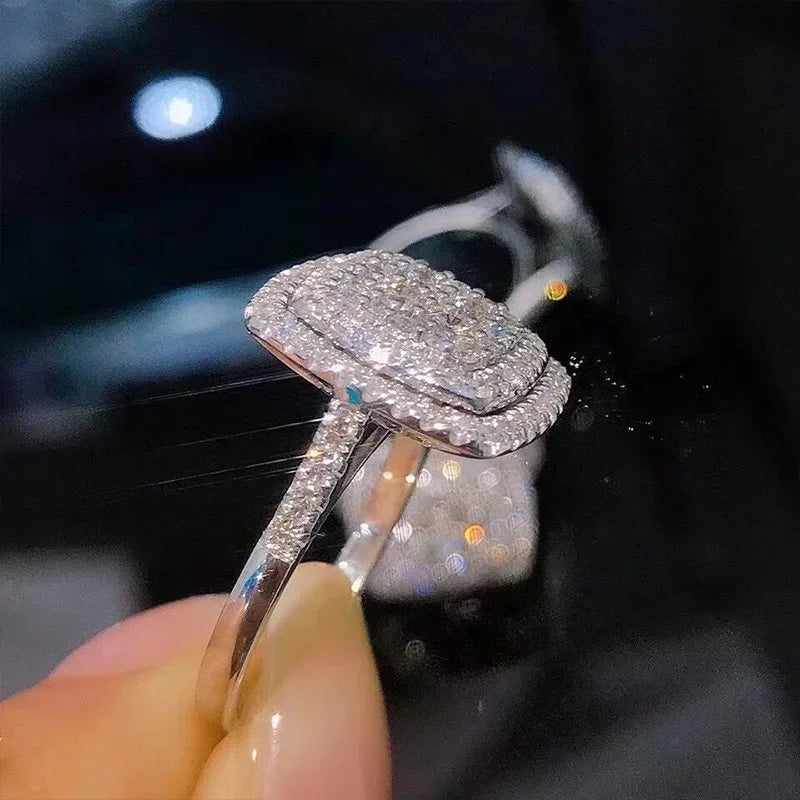 New Bling  Cubic Zirconia Rings for Women Fashion Square Shaped Luxury Female Accessories Party Versatile Trendy Jewelry