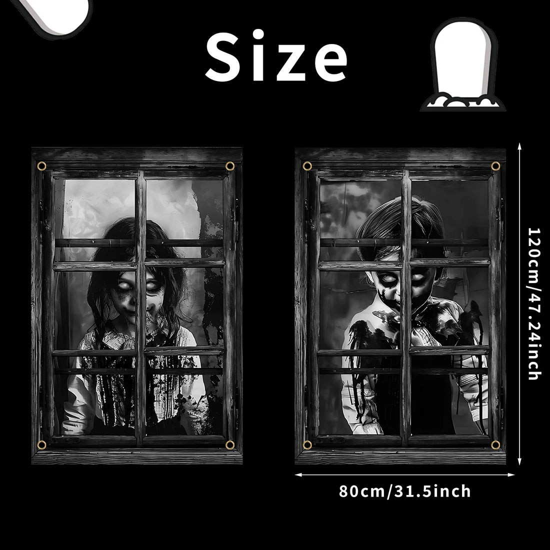 2 Pcs Scary Halloween Curtain Halloween Window Silhouette Decoration Blood Halloween Window Cover Horror Halloween Theme Window