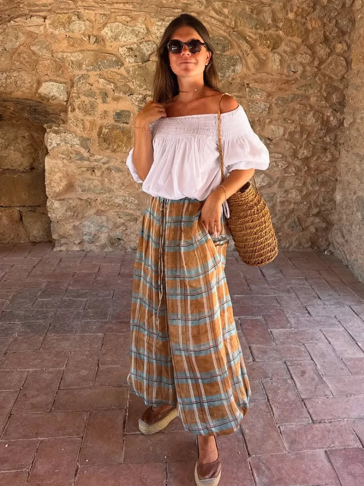 Fashiona Plaid Print Lantern Pants Women 2025 New Autumn High Waist Lace-up Trousers Casual Loose Streetwear Bloomers Lady Pant