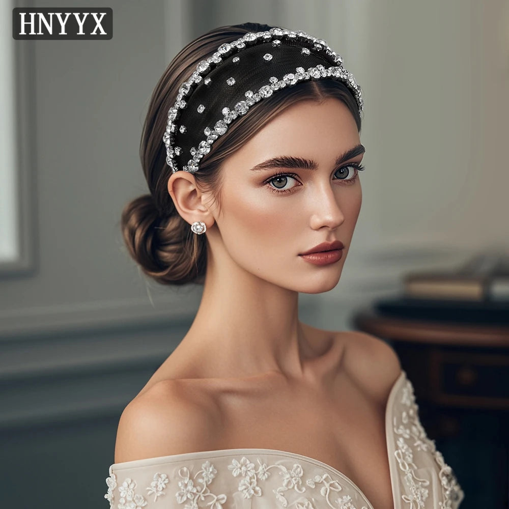HNYYX Bling Rhinestone Headband Wide Baroque Luxury Hair Hoop Fashion Hair Accessories for Women Party Wedding Hair Jewelry A43