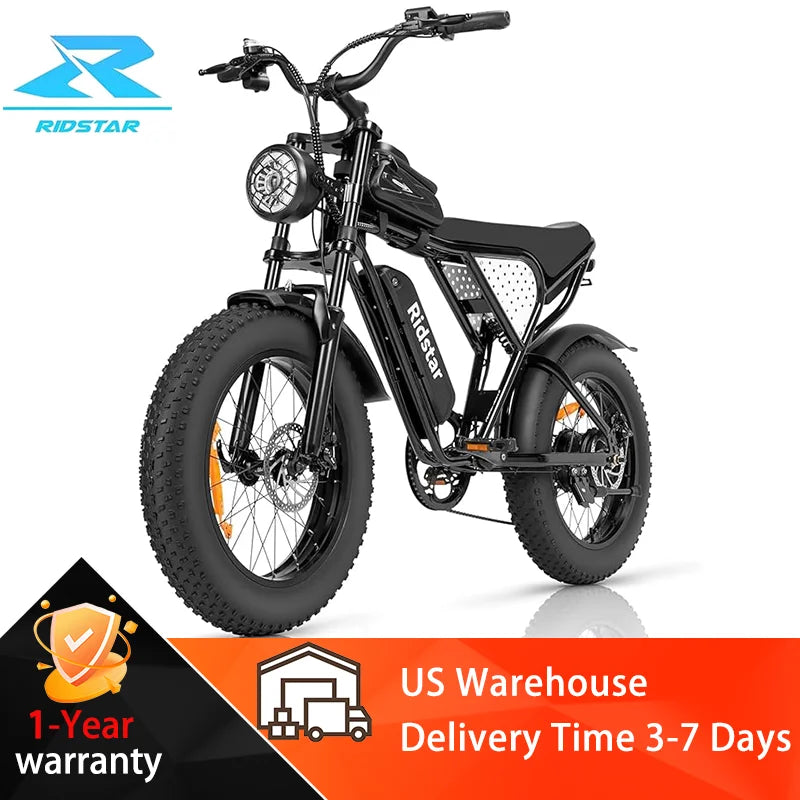 Ridstar Q20 Lite Electric Bike for Adult 1200W 48V 15Ah 20" Fat Tire Mountain Urban Off-Road Dirt E-Bike CE Certified