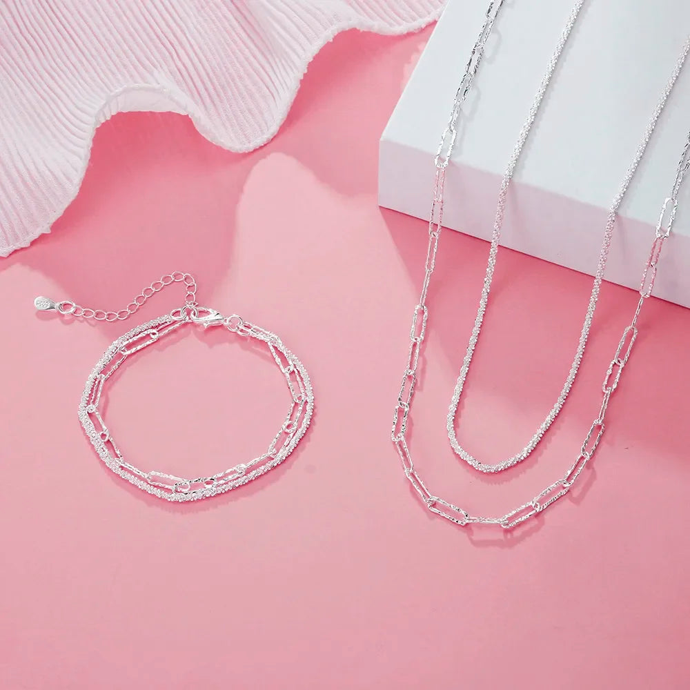 JewelryTop 925 Sterling Silver Charm Bracelets Necklaces for Women Fashion Designer Party Wedding Engagement Jewelry Sets