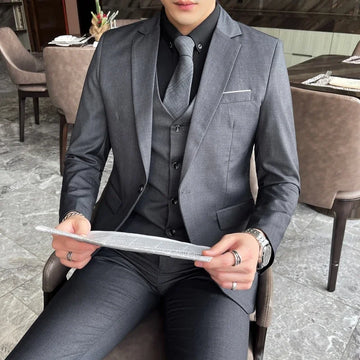 Suit (Blazer+ Vest + Pants) Men's Fashion Business Gentleman Professional Formal Dress Korean Version Banquet Dress Suit M-6XL