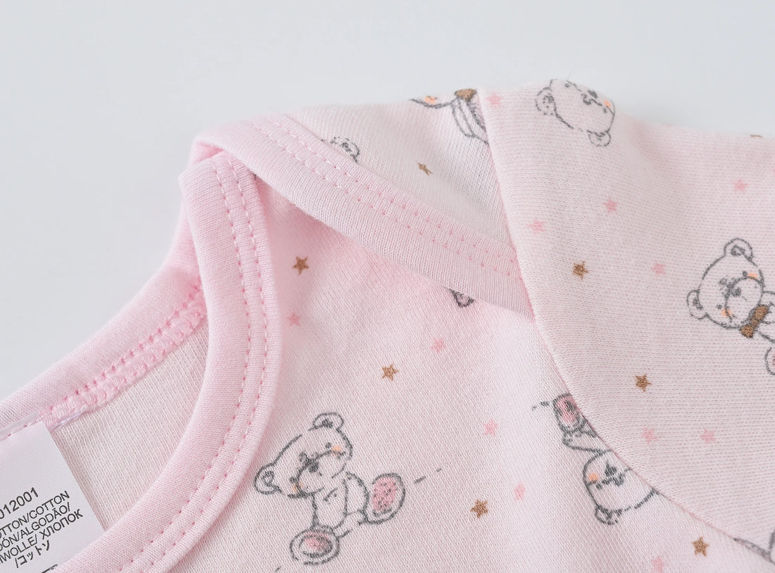 KAVKAS Baby Girls Romper Pink Bear Printing Newborn Clothing 100% Cotton Soft Baby Bodysuit Long Sleeve Clothes