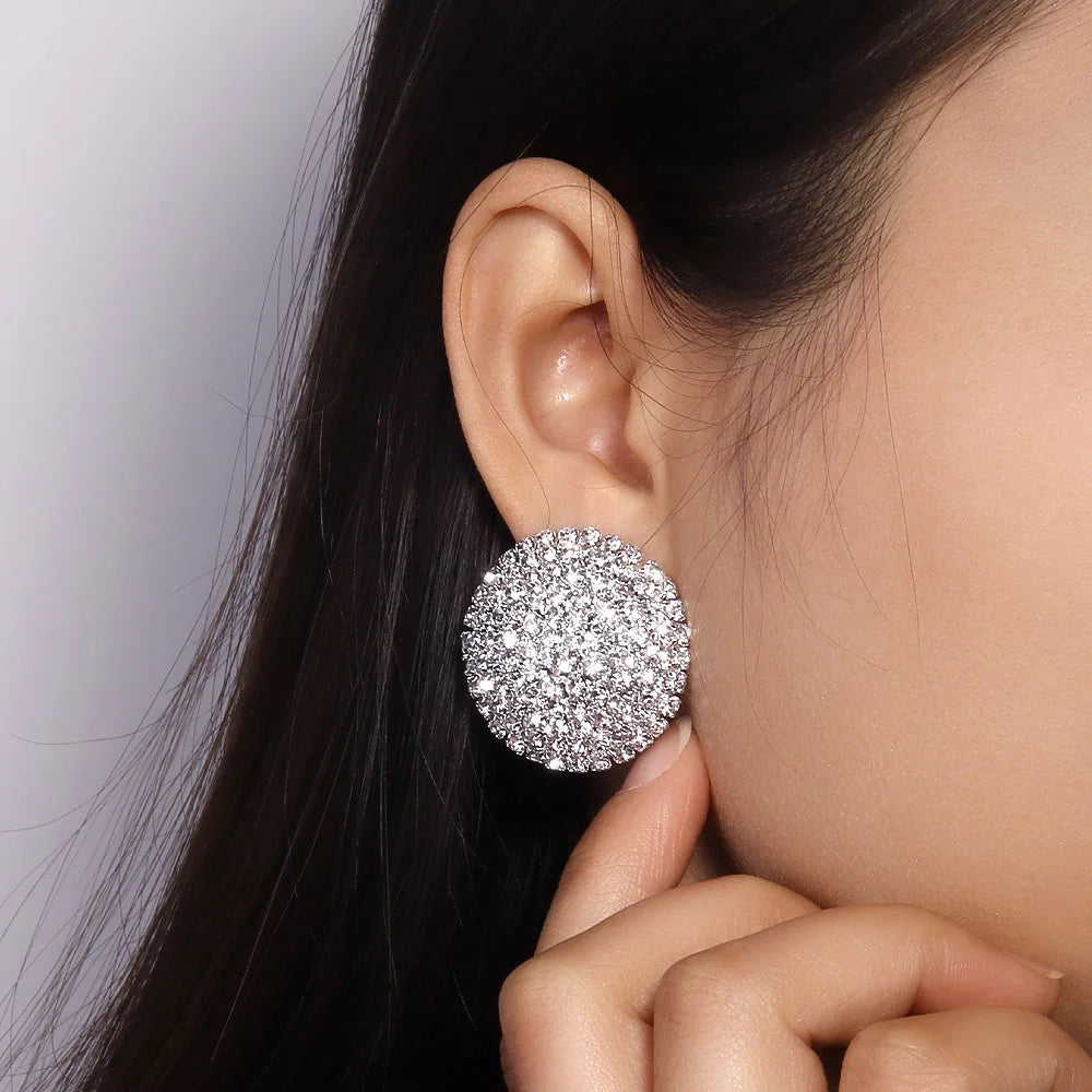 Bling Full Rhinestone Round Stud Earrings Wedding Accessories Fashion Crystal Statement Jewelry Party Earrings for Women