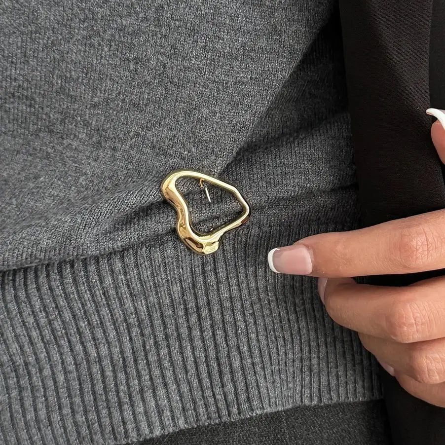 Ingemak Unique Irregular Hollow Geometry Brooches for Women Minimalism Gold Color Metal Shirt Collar Lapel Suit Pin Accessories