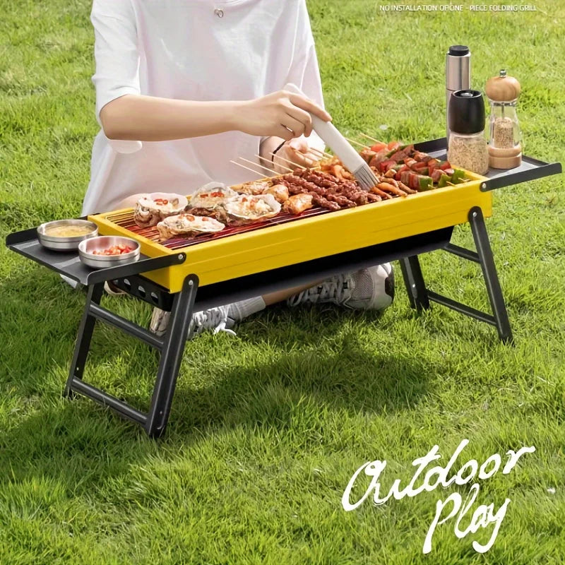 Camping Barbecue Grill, Foldable Portable Barbecue Grill for Outdoor, Camping & Courtyard Barbecue, with Extended Table Board