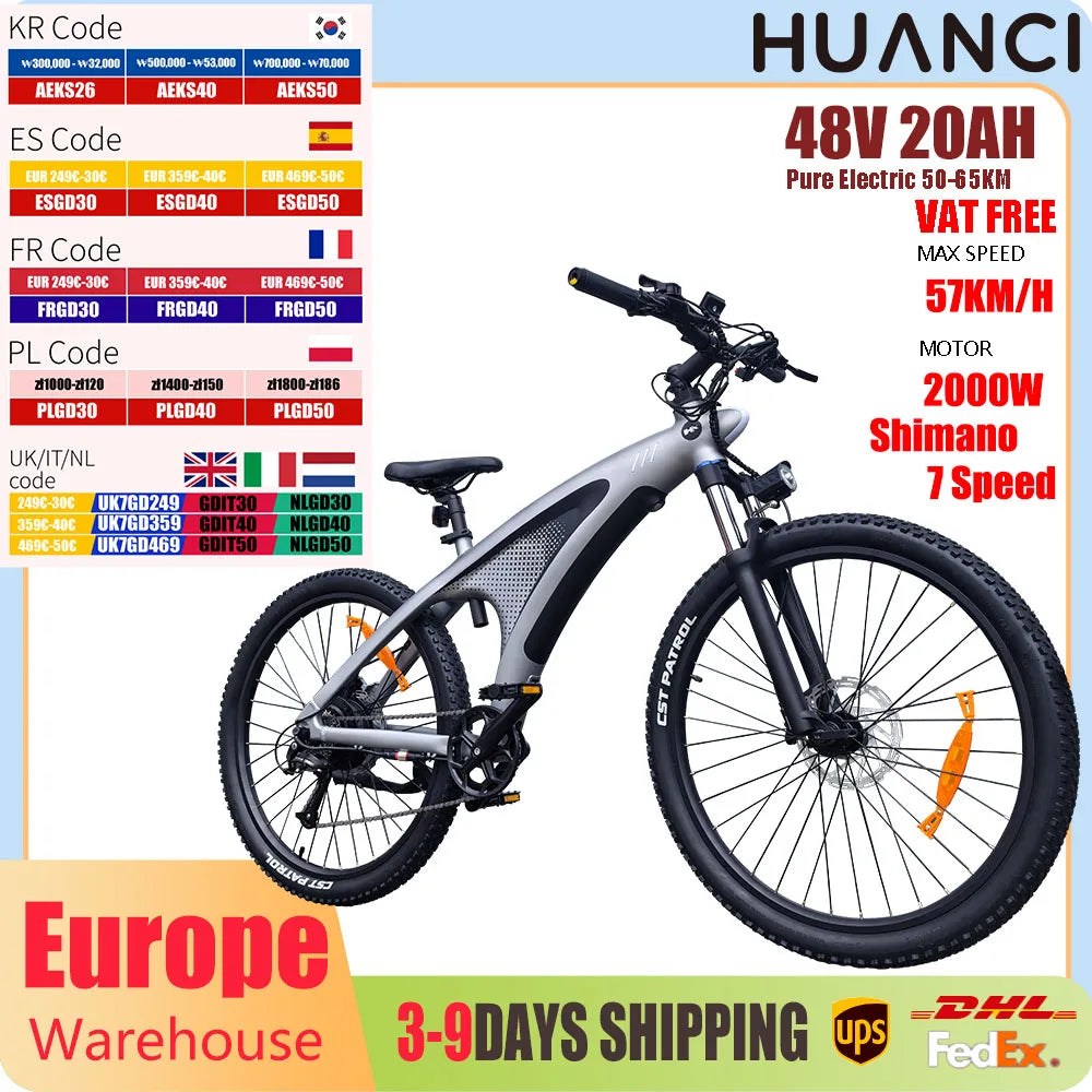 HX Q5 2000W E Bike Adult Electric Mountain Bicycle 27.5 inch Electric Bike 35.41 miles/hour Removable battery Moped E Bikes Road Bike