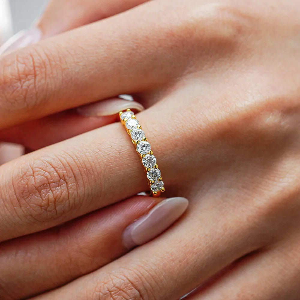 100% Real 18k Gold Ring Seven Star Row Ring Ring Women's Moissanite Diamond Ring