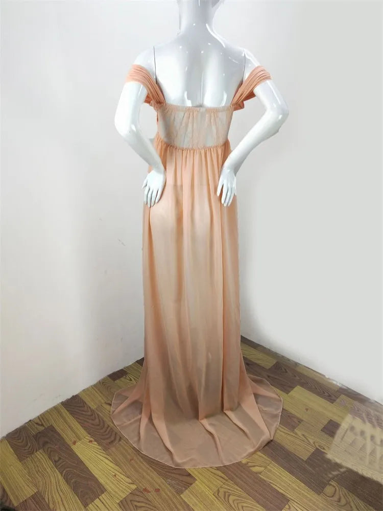 Lace Chiffon Wedding Dress Maternity Summer Photo Front Split Gown Pregnant Women Baby Shower Shoot Photography Prop Clothes New