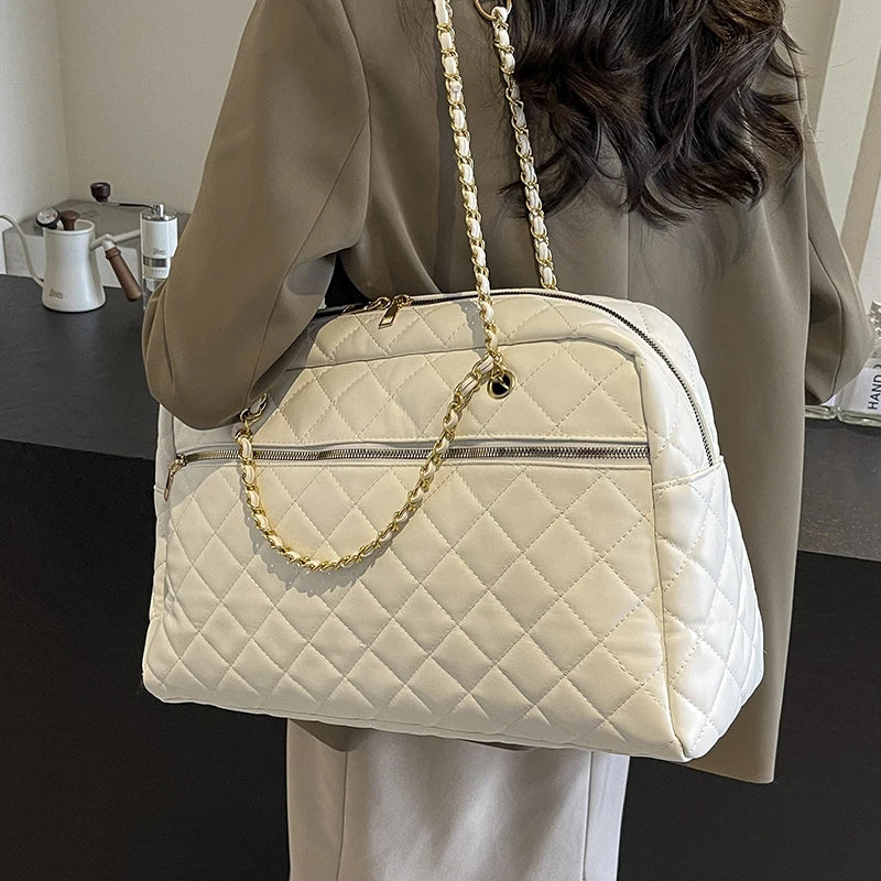 Faionable Quilted Large Tote Bag Women's Handbag 2025 New Chain Handle oulder Crossbody Bag Casual Single oulder Slant Bag