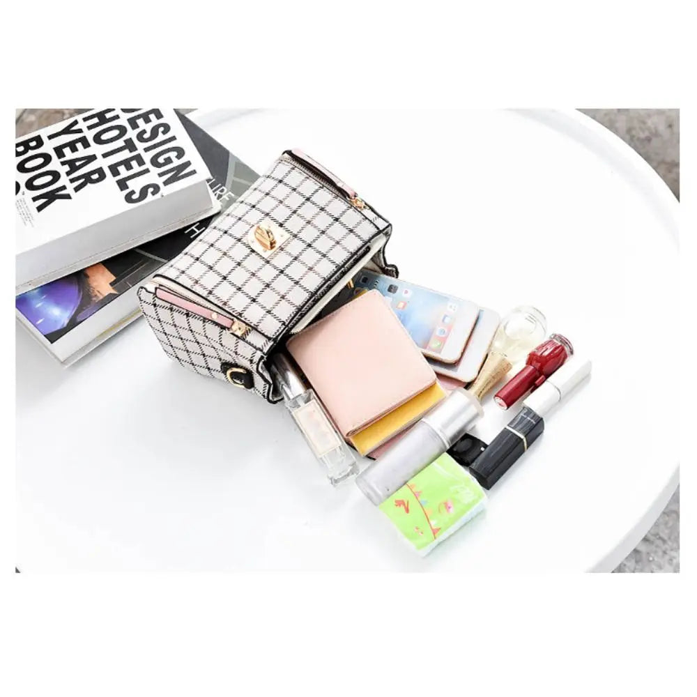 Fashion Plaid Pattern Handbag Women's Buckle Flap Shoulder Bag Purse Ladies PU Leather Crossbody Bag
