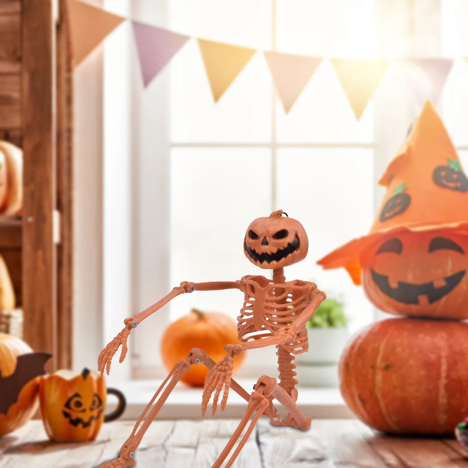 Halloween Scary Human Skeleton Desktop Decoration Poseable Model Party Supplies Haunted House Cosplay Party Decoration