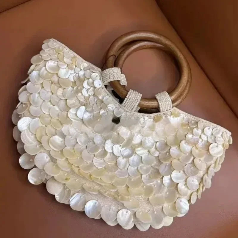 Natural Shell Handbag Fairy Handbag Women's Mini Trendy Handbag Handmade Soft Canvas Bag Internal Zipper Bag Origin China