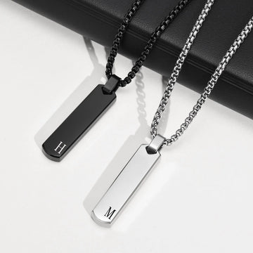 Initials Vertical Bar Necklace for Men,Stainless Steel  A-Z 26 Letters Charm Geometric Pendant Collars,Stylish Jewelry Gift